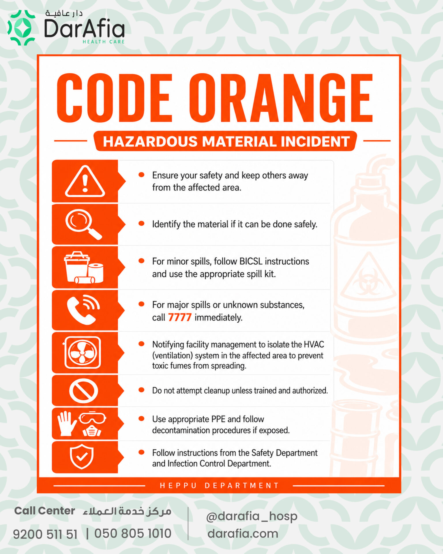 CODE ORANGE – HAZARDOUS MATERIAL INCIDENT